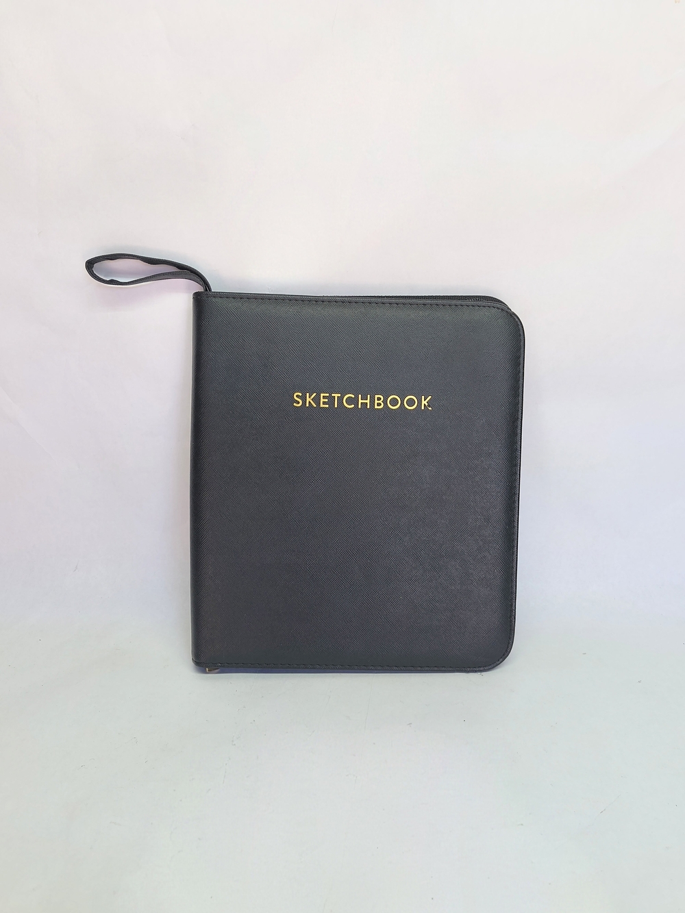 SKETCHBOOK Black Faux Leather Zipper Folio Art Carrier W/ Strap Folder Only